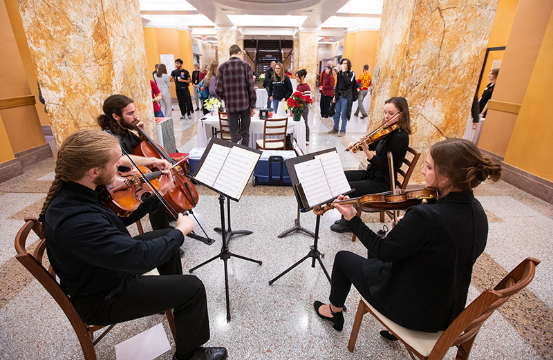 student string quartet performs at Beardshear open house