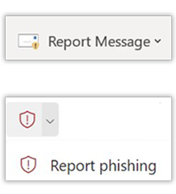 screen capture of Outlook mail report message buttons