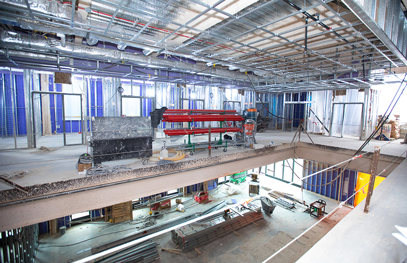 Rectangular opening to floor below inside building construction 